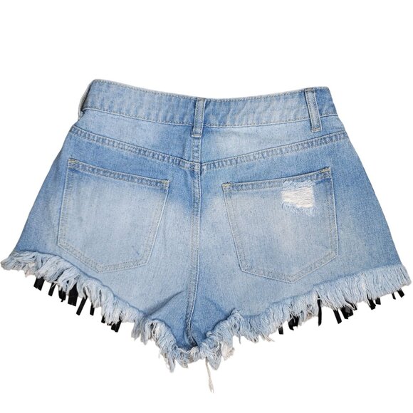 Shein Women's Frayed Denim Shorts With black Fringe Detail rocker shorts Size 27 - Picture 3 of 5